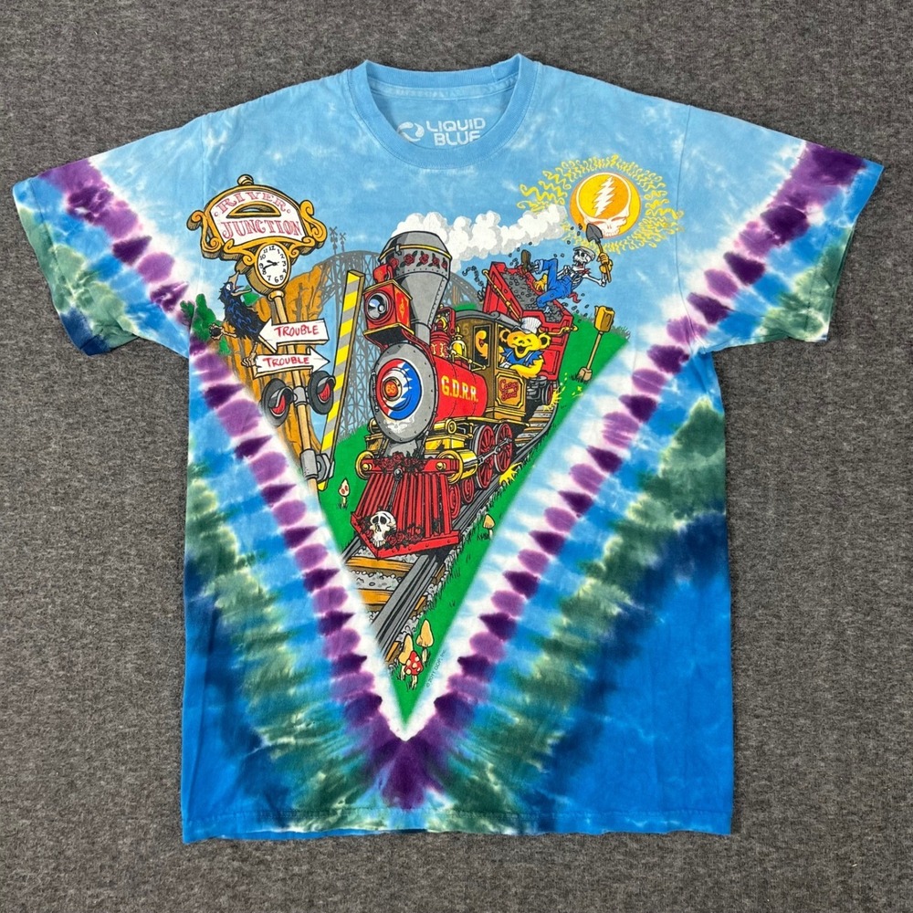 Liquid Blue Grateful Dead AOP Tie Dye T Shirt Medium Casey Jones Train Junction